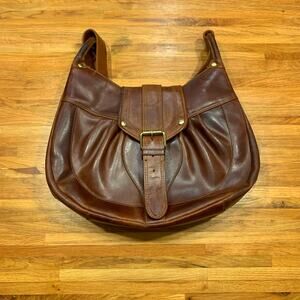 The Leather Store Brown Genuine Leather Hobo Shoulder Bag Floral Lining Vintage